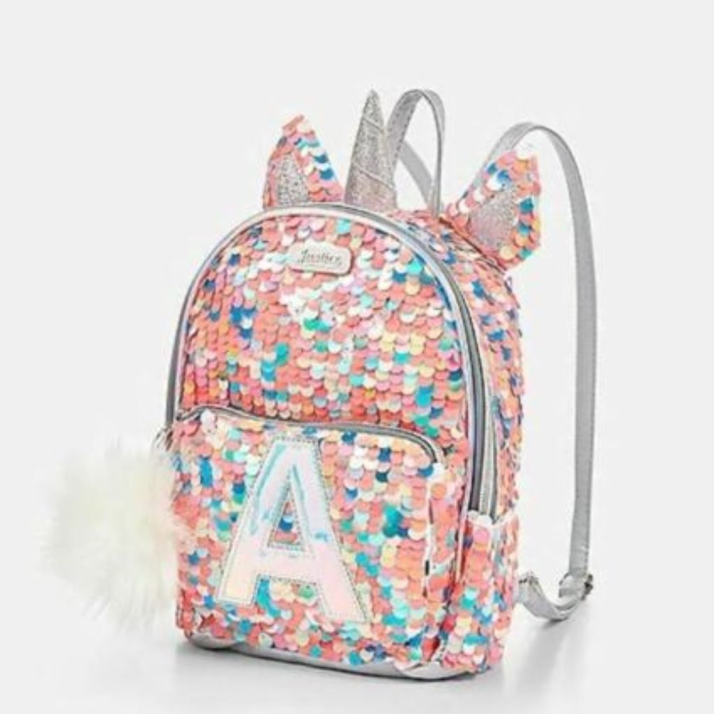 Peach Unicorn Sequins Mini Backpack Initial S